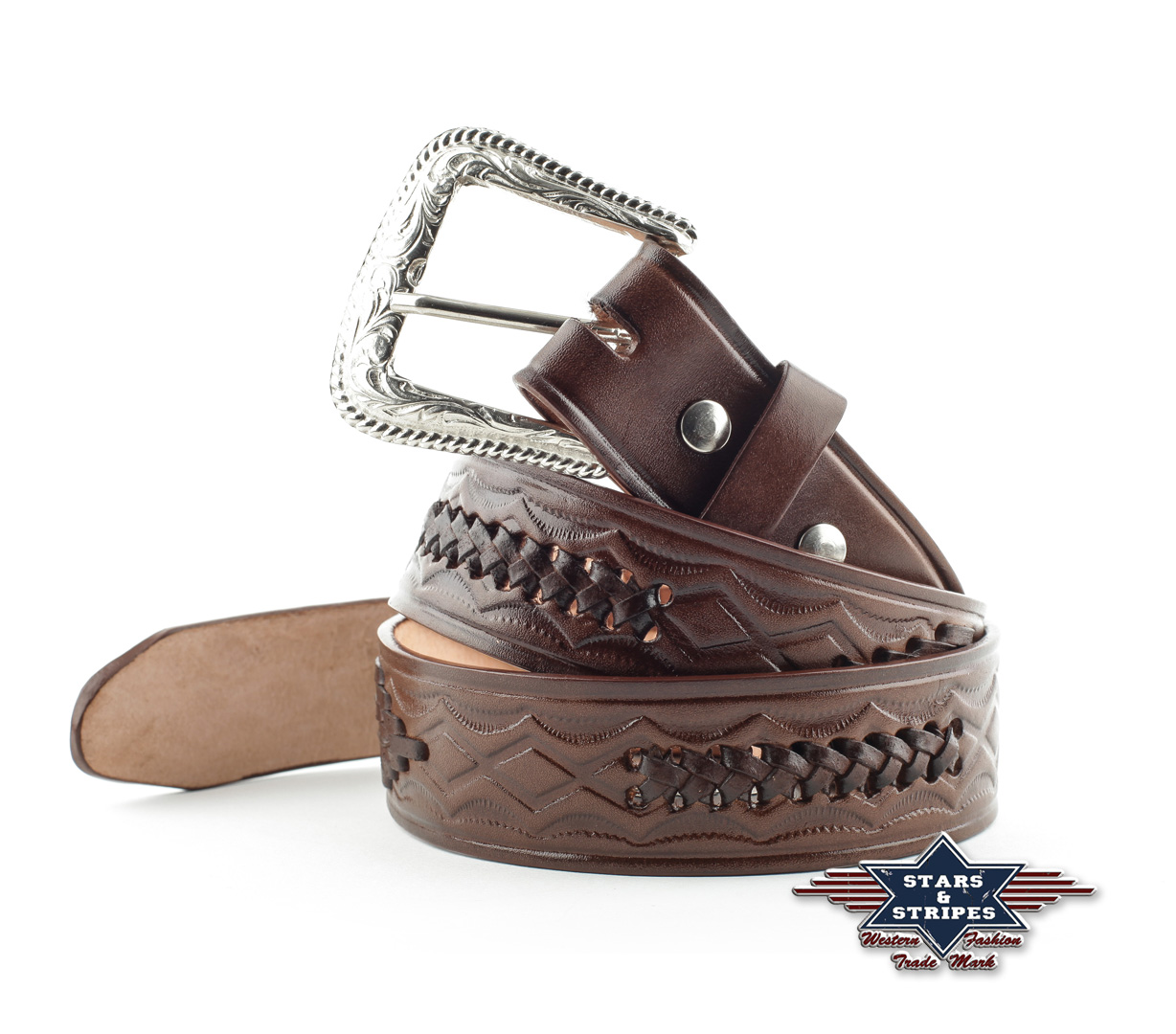 Western belt WG-21, brown with braiding